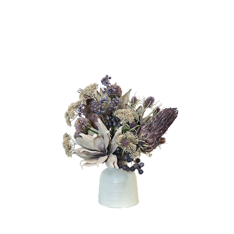 Thistle, Artichoke, Allium, Cow Parsnip, and Berries in Vase. 23"H - LDF Silk