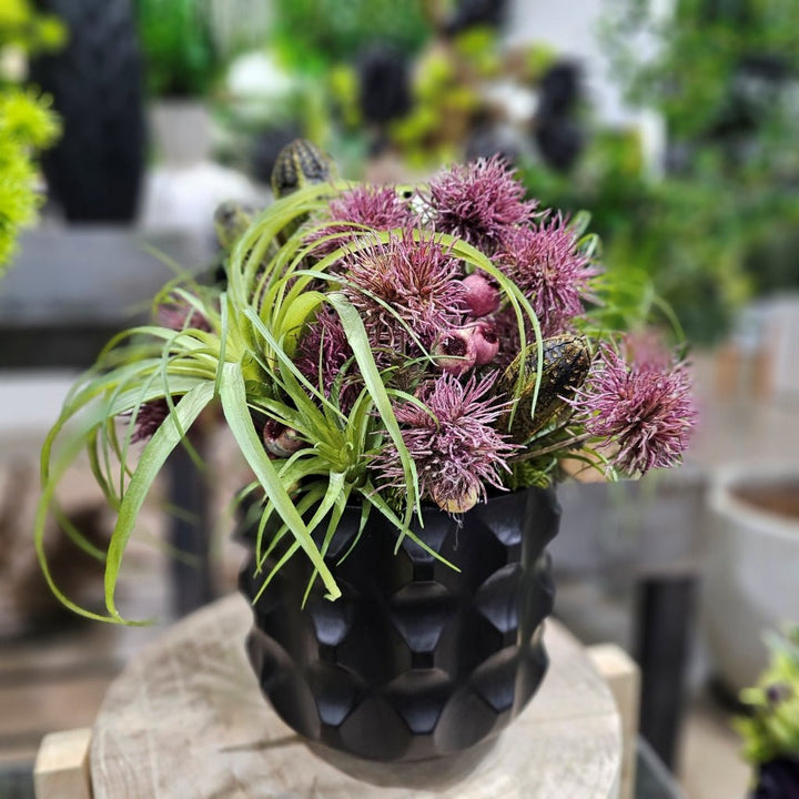 Tillandsia, Berries, Spikey Flowers, Mahogany Pods in Textured Ceramic 16"H - LDF Silk
