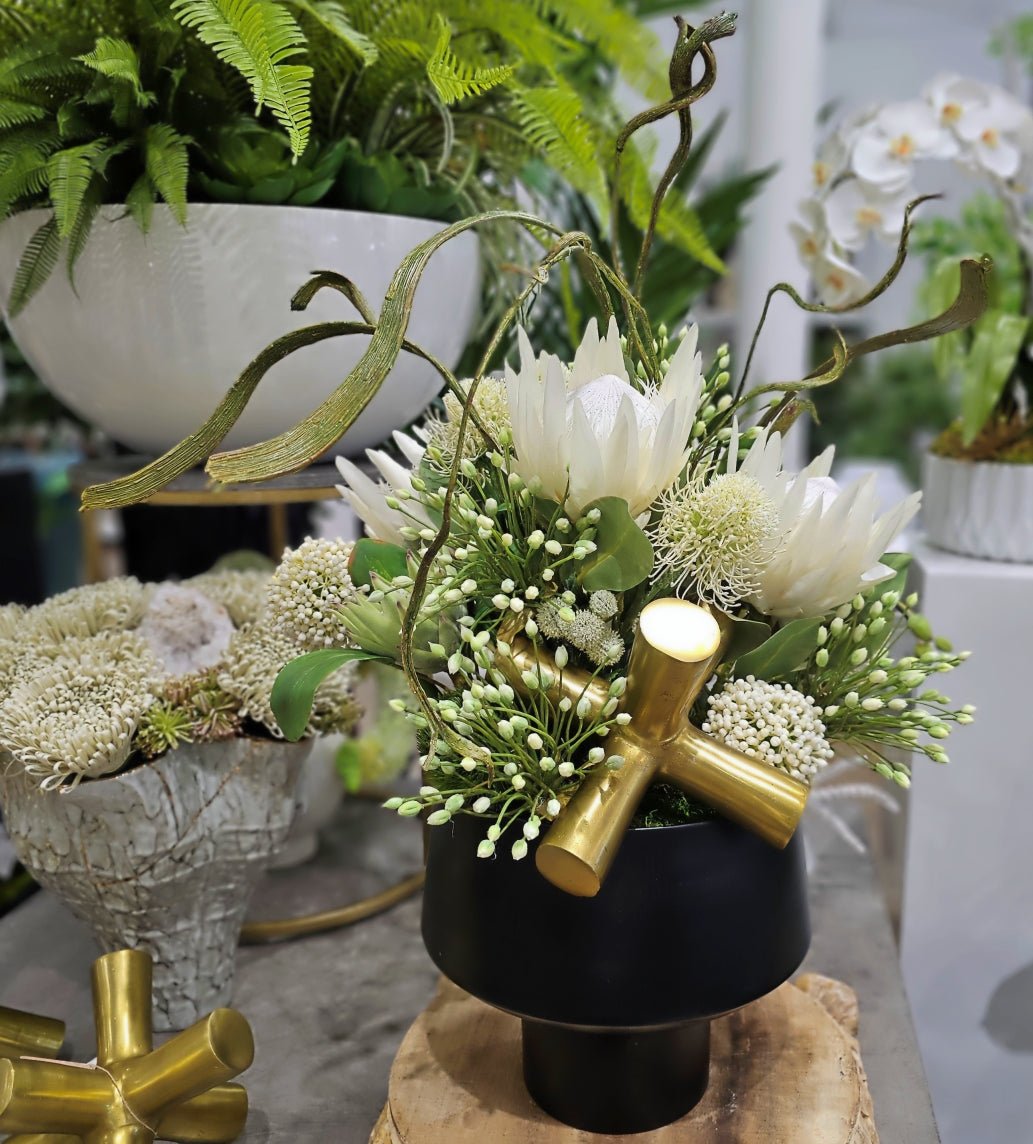 planting succulents in metal containers Various Florals and Succulents with Metal Jack in Metal Container. FH: – LDF Silk