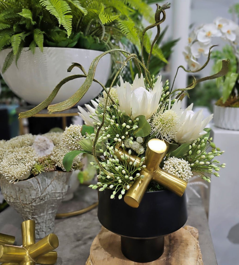 Various Florals and Succulents with Metal Jack in Metal Container. FH: 33" - LDF SilkArtificial Flora