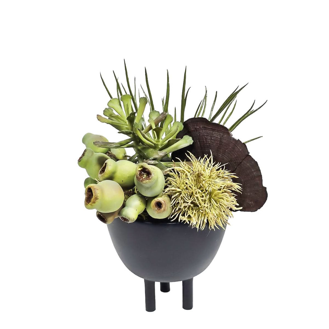 Various Succulents in Metal Footed Container. FH:12" - LDF SilkArtificial Flora
