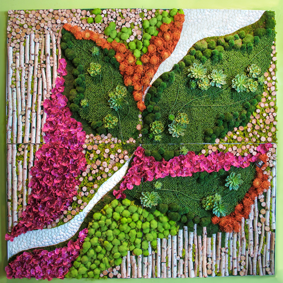 Wall Art Featuring Mixed Florals with Succulents and Birch - SET OF 4 PANELS - LDF SilkFlorals