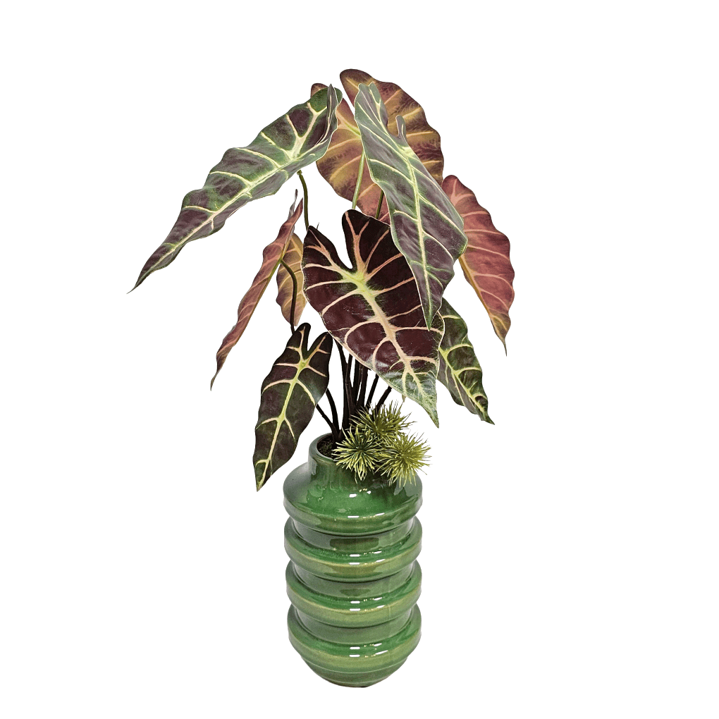 Wild Elephant Ear Plant in Glazed Ceramic 22"H X 14"DIA - LDF Silk