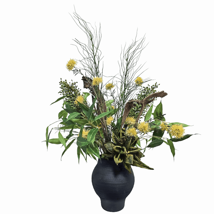 Wild Flowers, Star Pod, Willow, Thistle, Eucalyptus and Dried Natraj Branches In Textured Ceramic 45"H X 33"W X 25"D - LDF Silk
