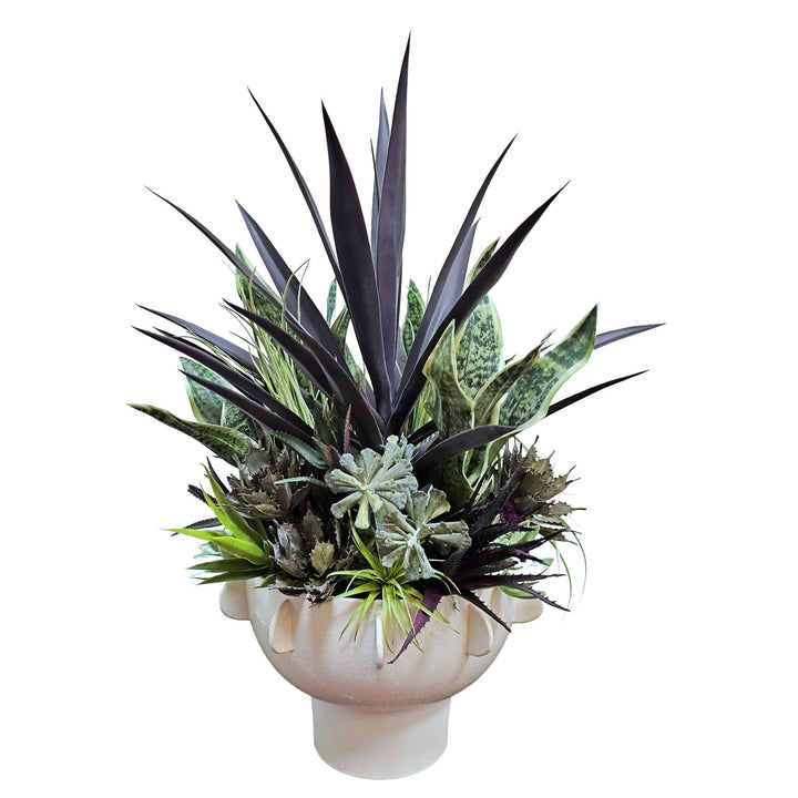 Yucca, Sansevieria and Succulents in Decorative Footed Ceramic 36"H - LDF Silk