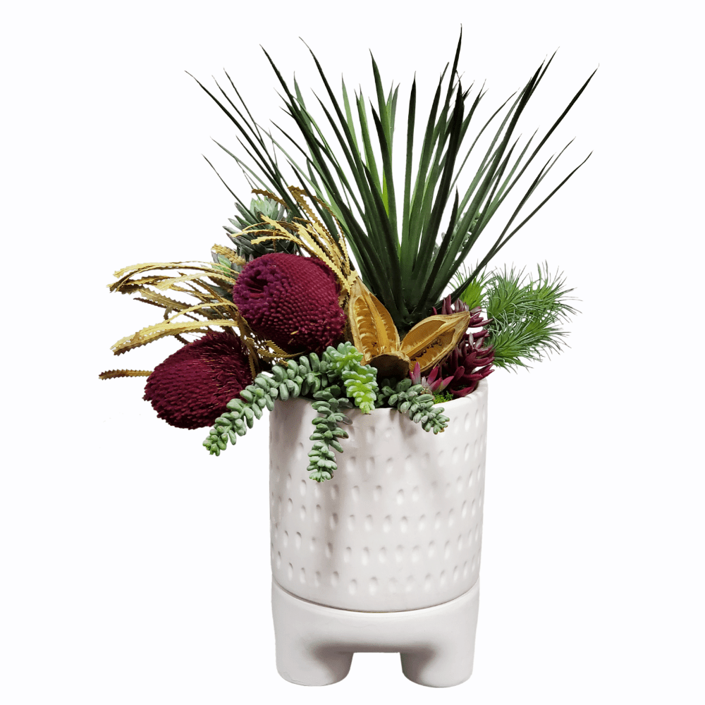 Yucca with Dried Banksia and Sora Pods in Ceramic FD: 21"H - LDF Silk