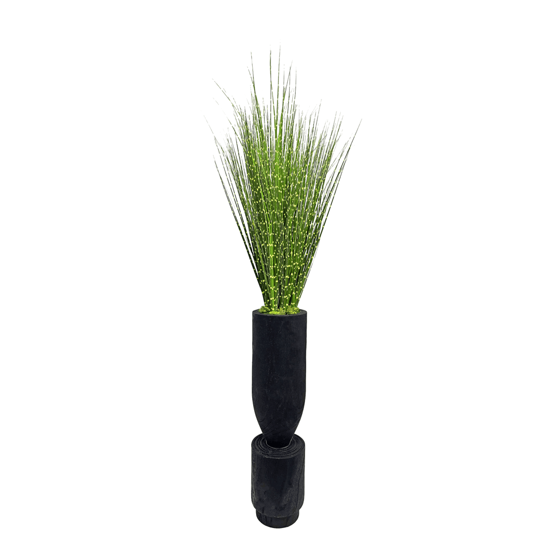 Zebra Grass in Black Carved Wood Vase 48"H - LDF Silk