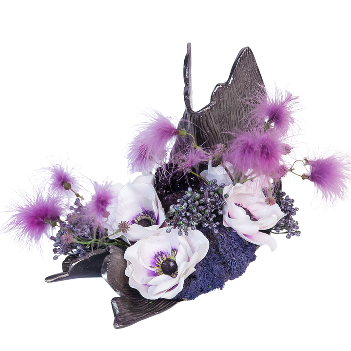 Poppy Anemone with Smoke Tree Blossom and Geode in Platter