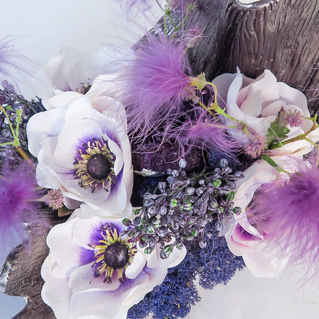 Poppy Anemone with Smoke Tree Blossom and Geode in Platter