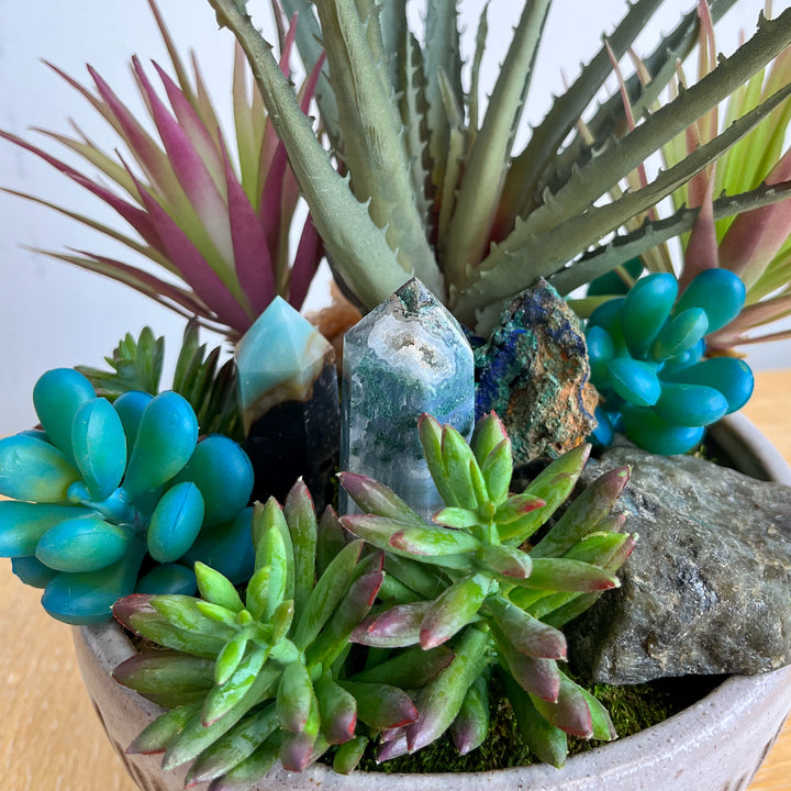 Mixed Succulents with Crystals in Ceramic