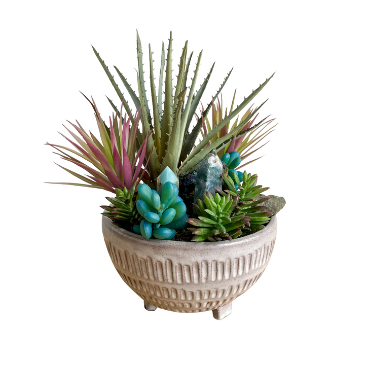 Mixed Succulents with Crystals in Ceramic