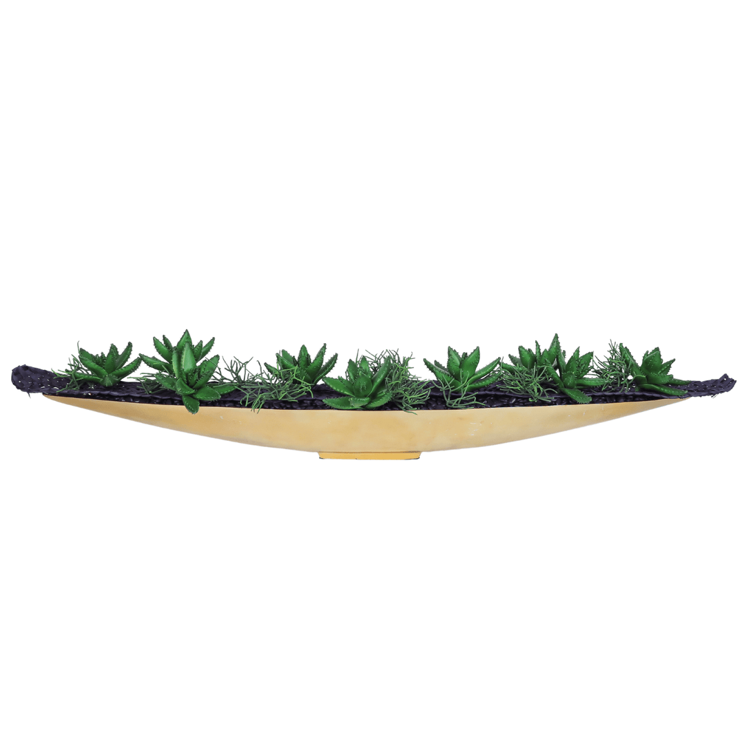 Aloe and Pencil Cactus with Woven Leaf and Rocks in Container - LDF SilkSucculent