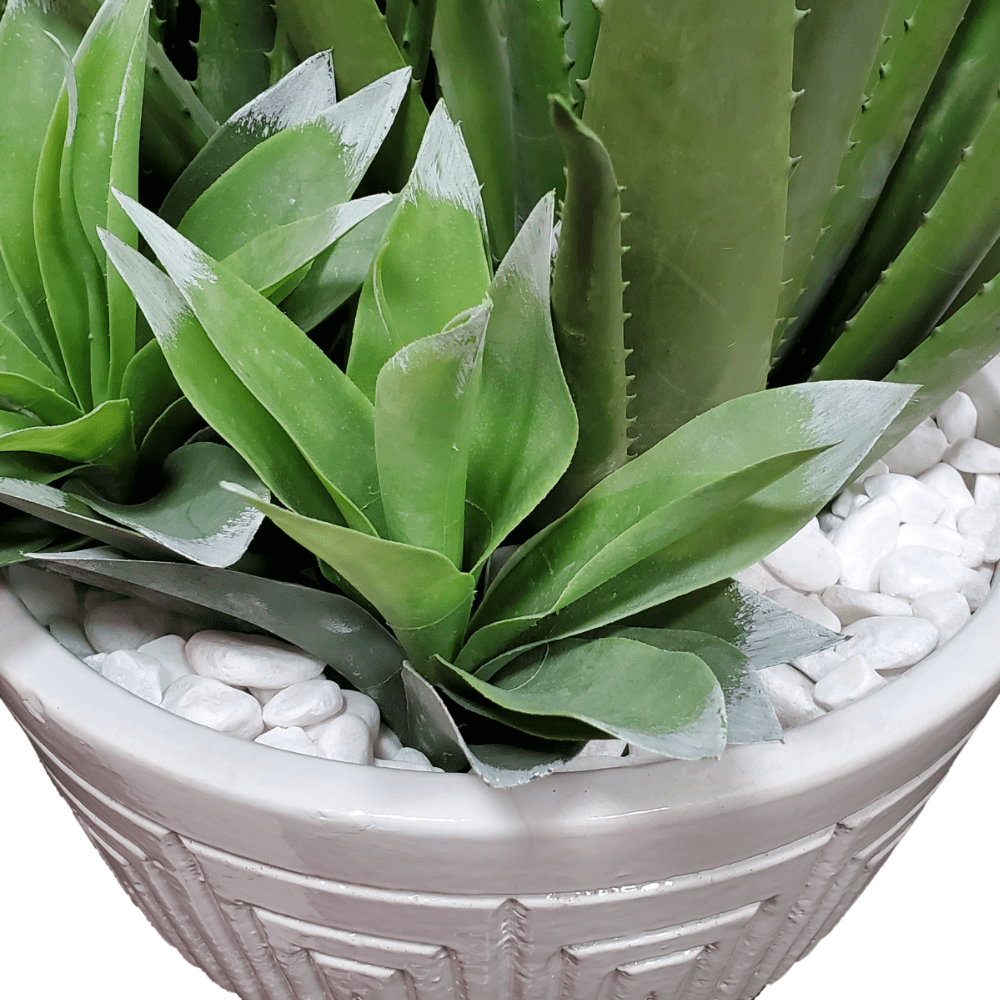 Aloe with Agave and Rocks in Ceramic 26"H - LDF Silk