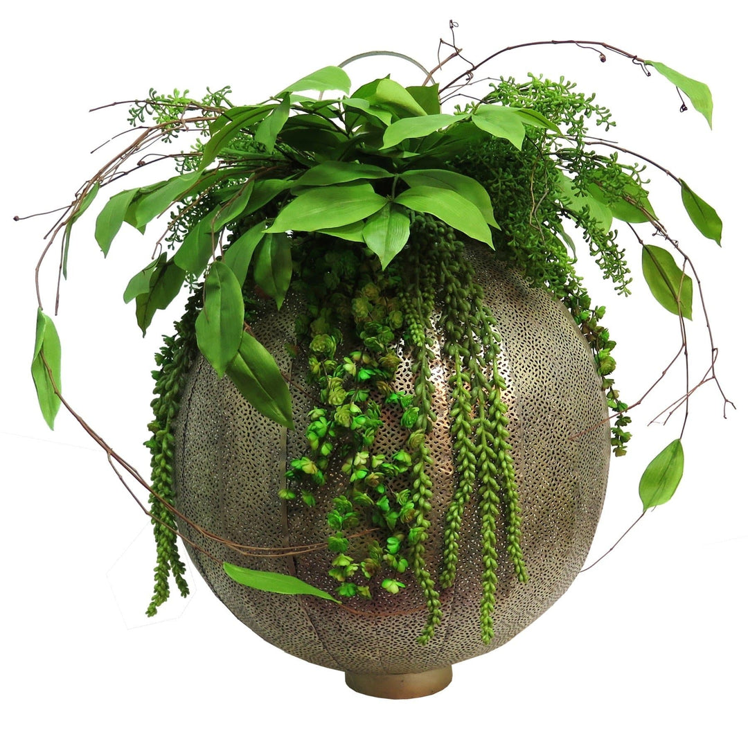 Aucuba and Succulents in Lantern - LDF Silksucculents