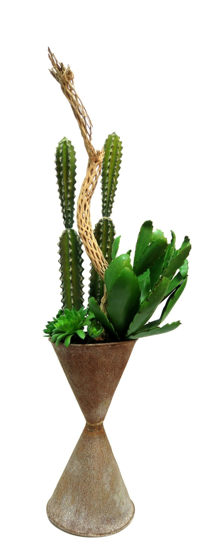 Cactus and Cholla Finger in Zinc Container - Large Size - LDF Silksucculents
