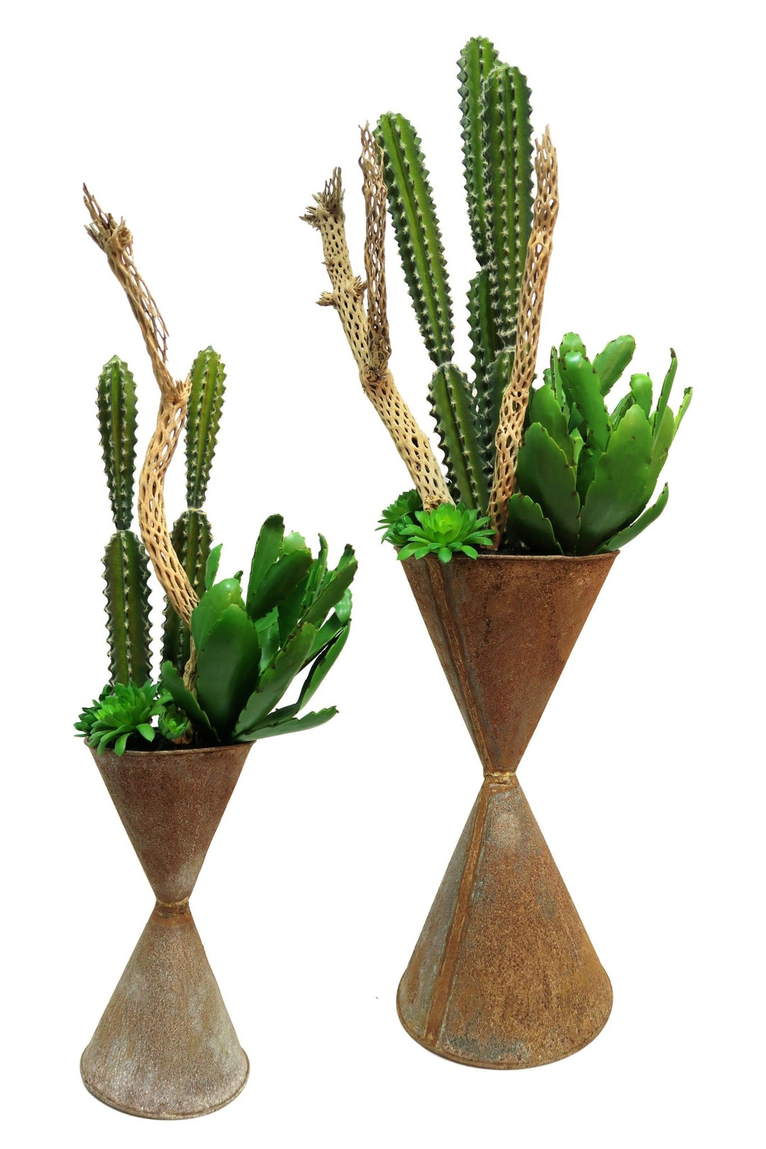 Cactus and Cholla Finger in Zinc Container - Large Size - LDF Silksucculents