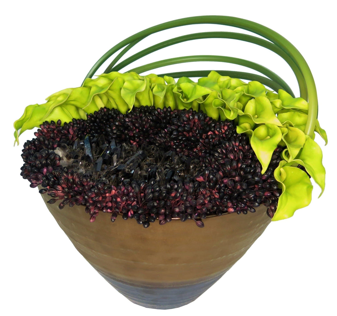 Calla Lily and Sedum Clusters with Crystal in Ceramic - LDF SilkFlorals