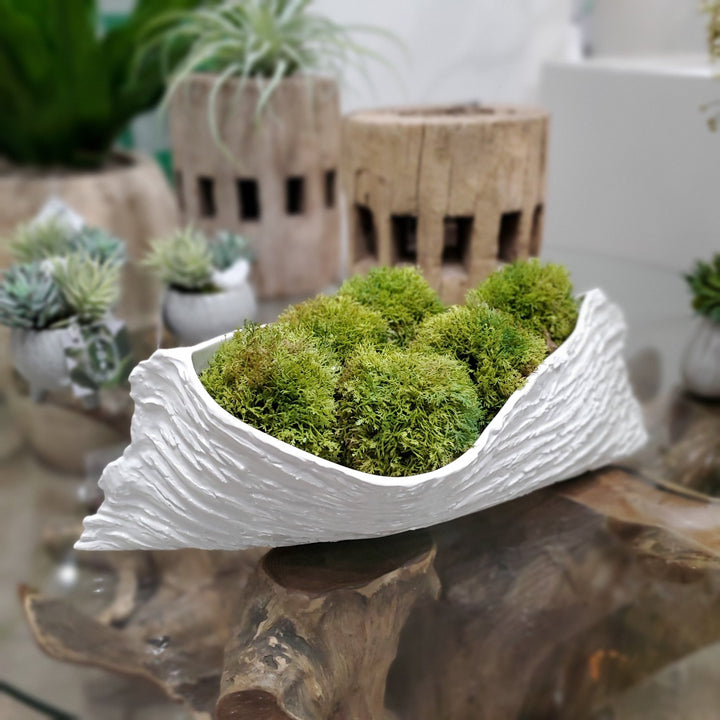 Ceramic Filled with Loose Faux Moss Spheres 8"H - LDF Silk