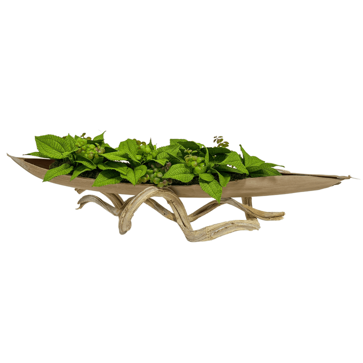 Coleus Leaves and Jade in Coco Boat on Curly Branches - LDF Silkplants