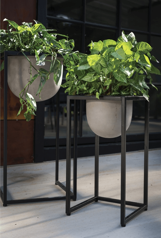 Concrete Planter in Black Iron Stand - LDF SilkCONTAINERS