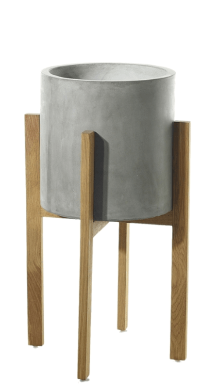 Concrete Round Planter on Wooden Stand - LDF SilkCONTAINERS