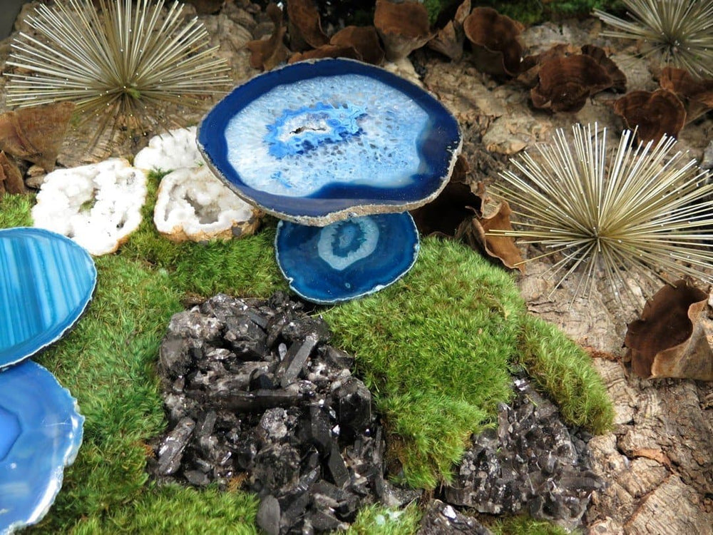 Console Table Featuring Crystals with Mushrooms and Moss 38"HX72"WX18"D - LDF SilkStatue