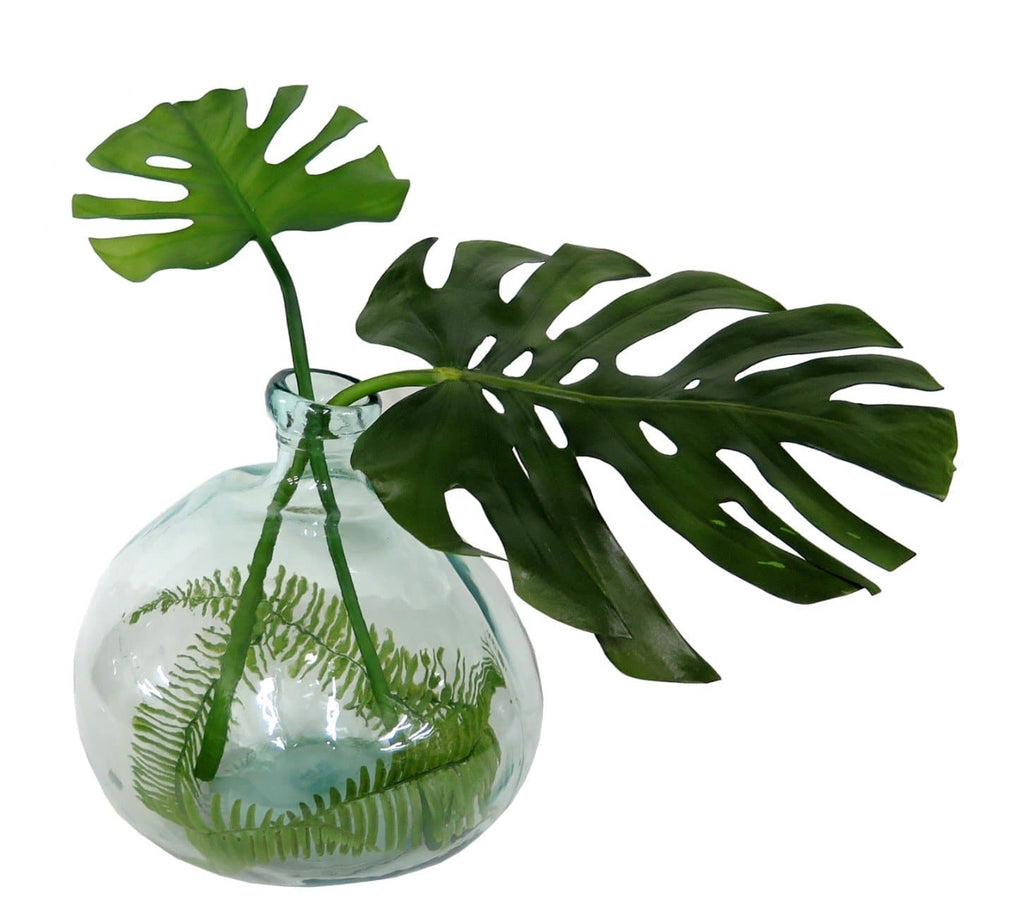 monstera plant in glass vase DISCONTINUED) Monstera and Fern Leaves in Vase – LDF Silk