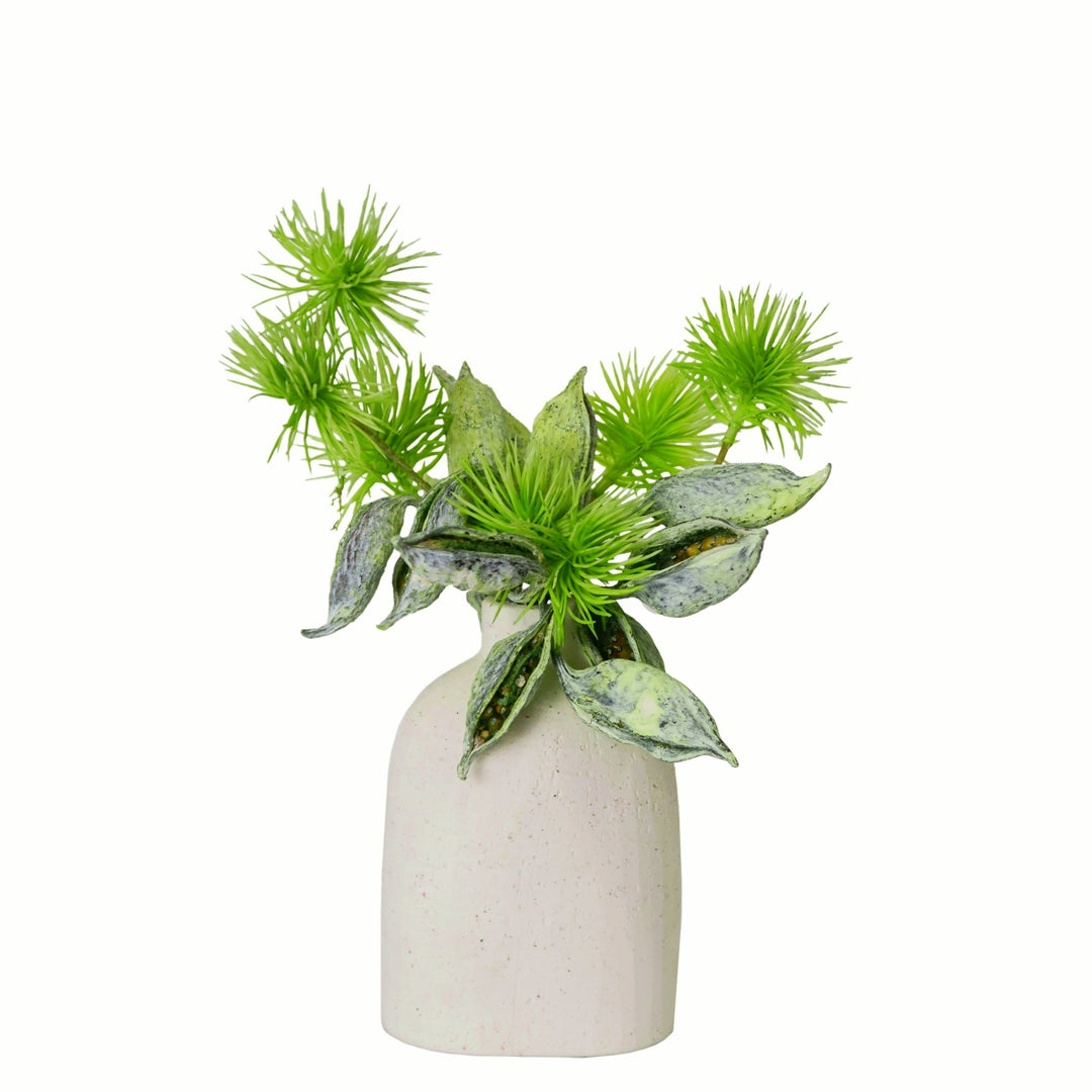 Dried Green Brachy Pods and Spikey Greenery in Vase - LDF SilkSucculent