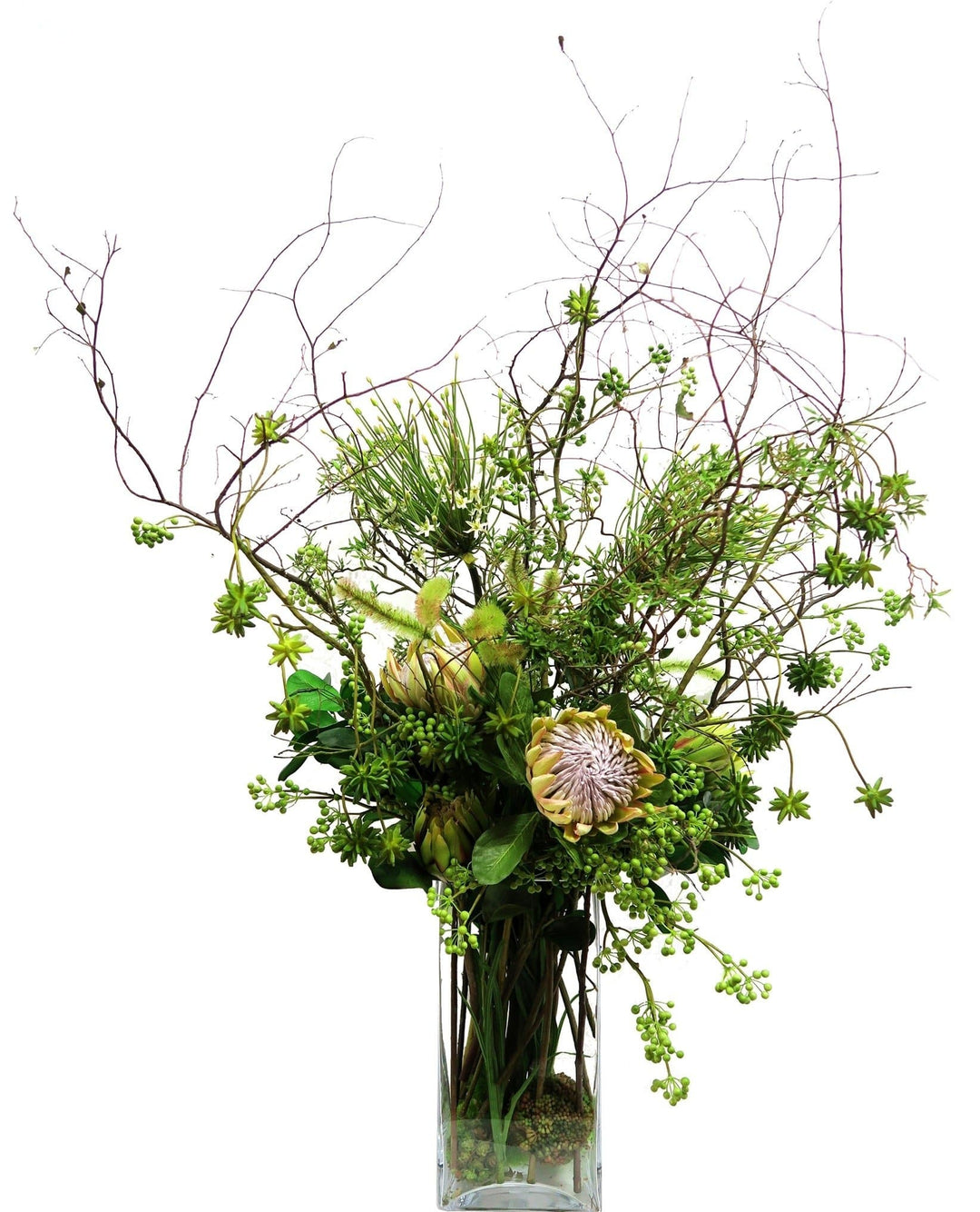 King Protea with Allium and Willow Branches in Vase