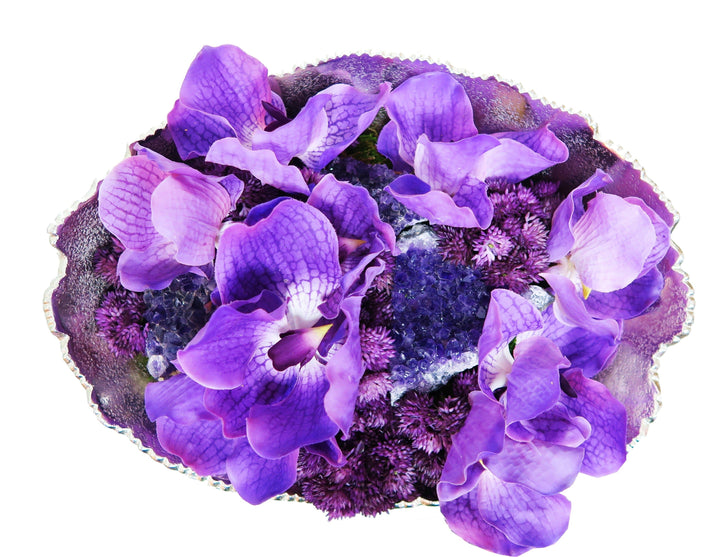 Orchids and Amethyst Crystals in Bowl