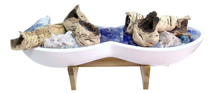 Sandblasted Ghostwood with Glass and Calcite Crystal in Stand