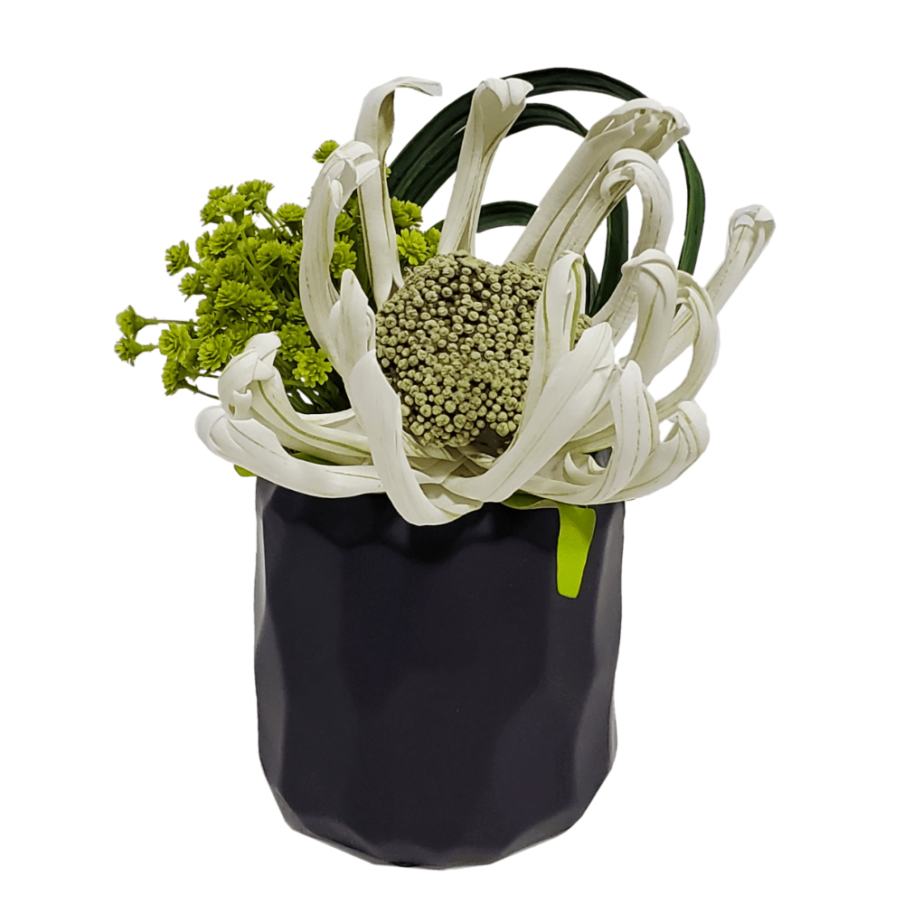 Foam Daisy, Baby's Breath and Looped Leaf in Ceramic 8"H - LDF Silk