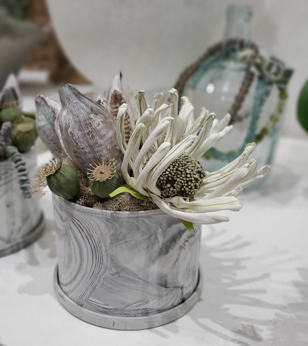 Foam Flowers, Dried Sora Pods and Pods in Ceramic 9"H - LDF Silk