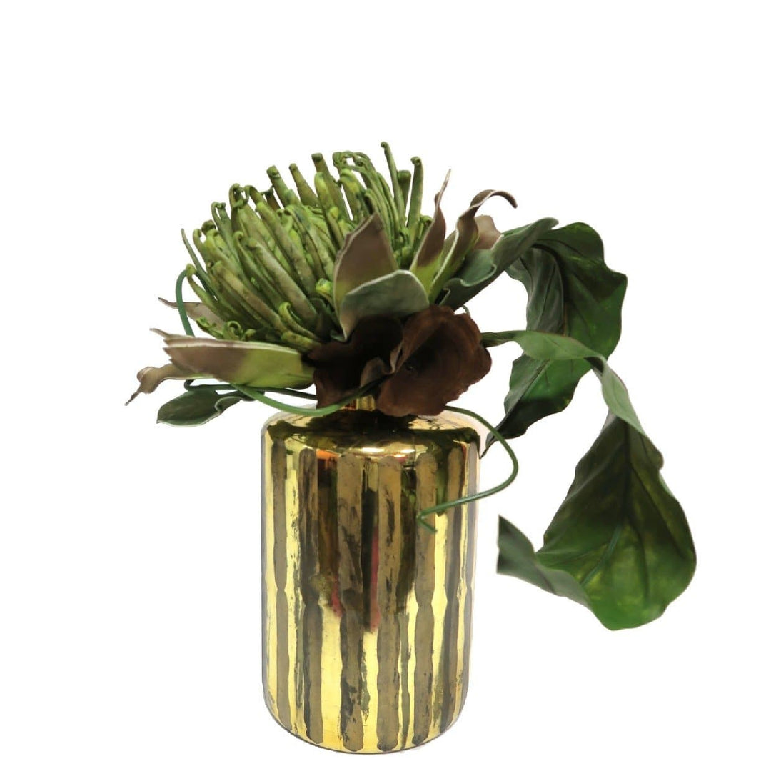 Foam Protea with Tropical Leaves and Wood Ear Mushroom in Cylinder - LDF Silksucculents