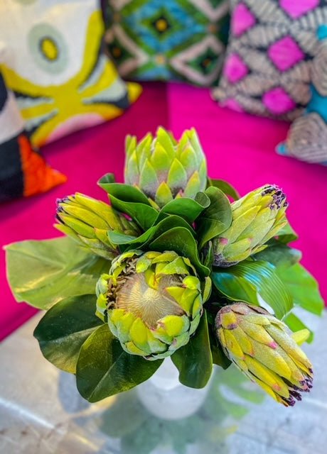 Giant Protea and Tropical Leaves in Ceramic - LDF SilkFlorals