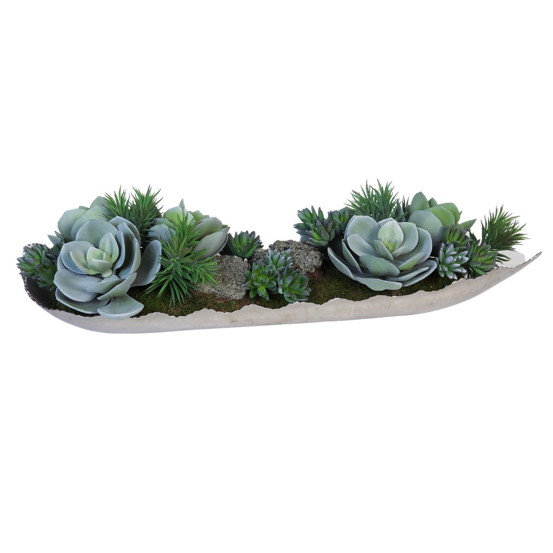 Large Pyrite Crystals, Succulents and Senecio in Tray - LDF SilkSucculent