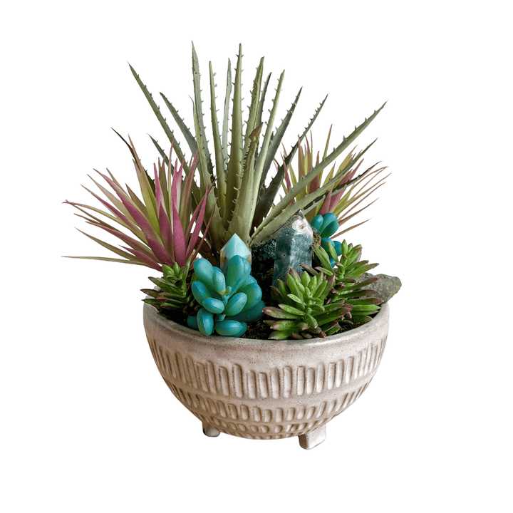 Mixed Succulents with Crystals in Ceramic 14"H - LDF SilkFlorals