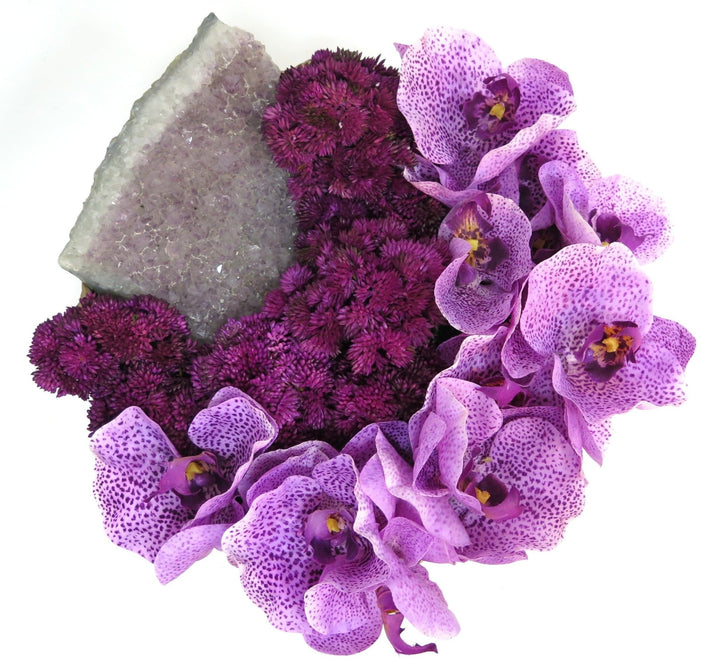 Orchids and Amethyst Crystal in Ceramic - LDF SilkFlorals