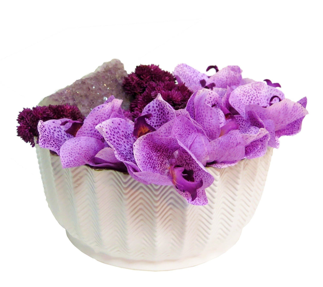 Orchids and Amethyst Crystal in Ceramic - LDF SilkFlorals