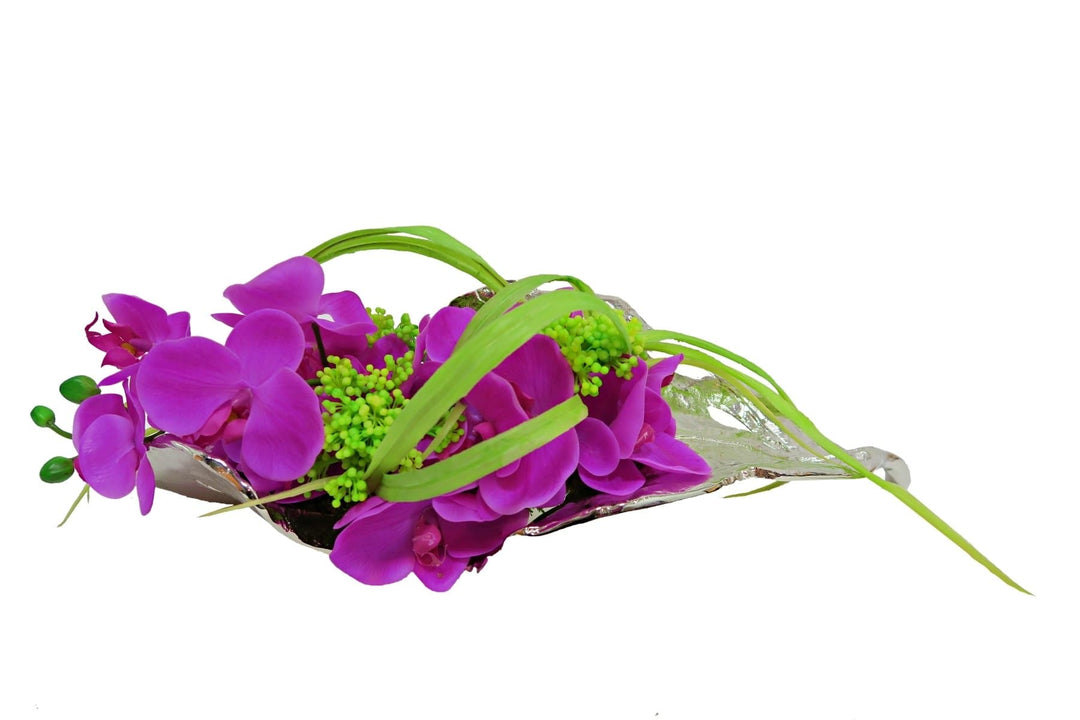 Orchids and Looped Grass in Platter - LDF SilkFlorals