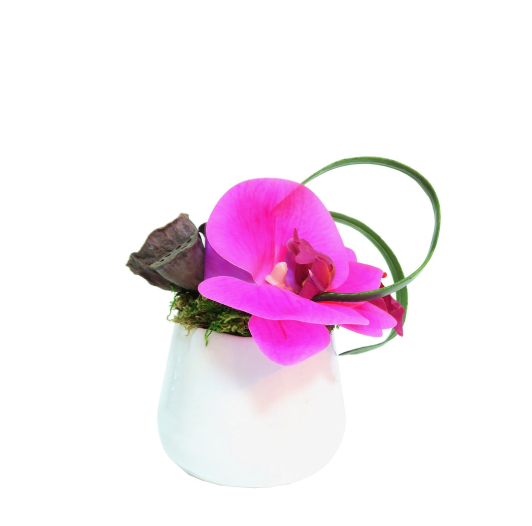 Orchids, Looped Leaves and Lotus Pods in Ceramic 5.5"H - LDF SilkFlorals