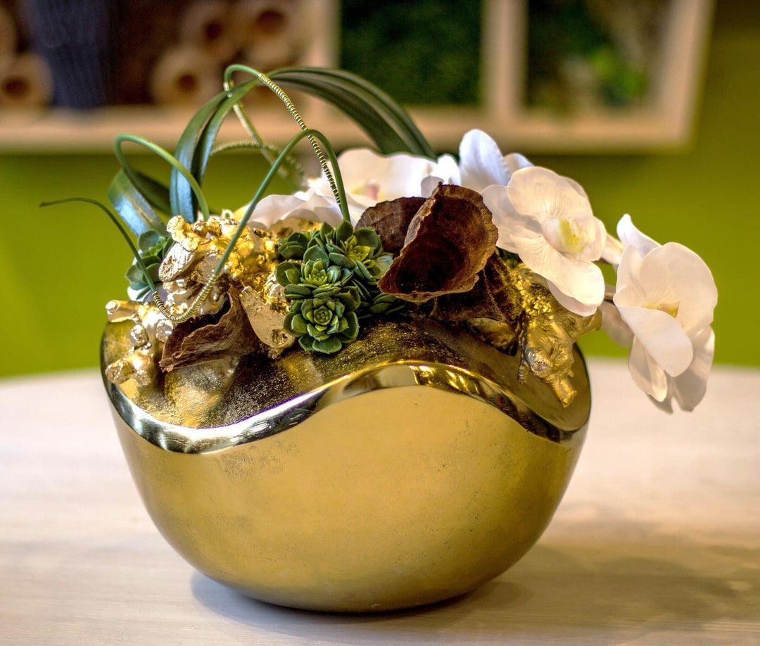 Orchids with Wood Fragment and Looped Leaves in Bowl - LDF SilkFlorals