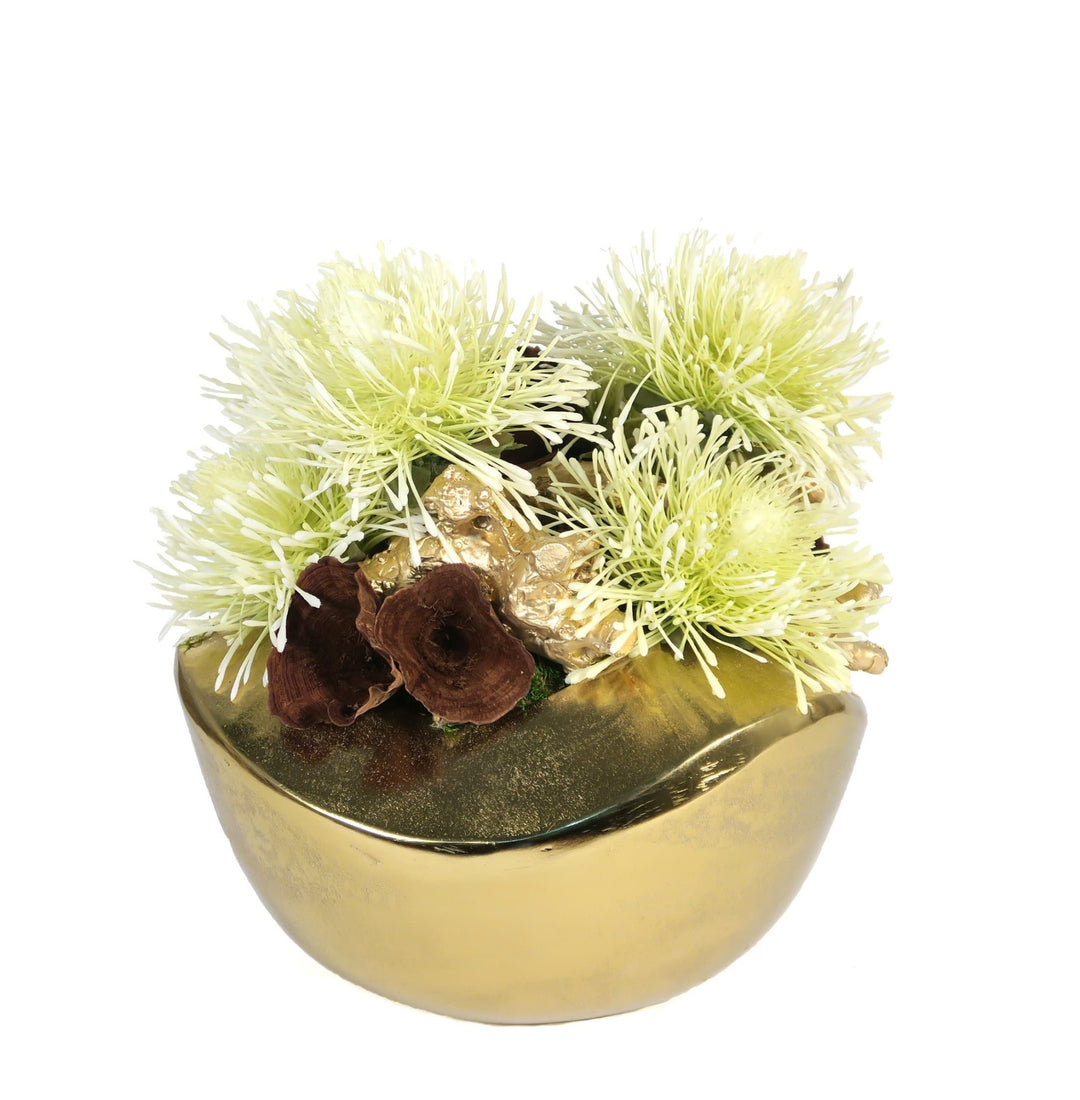 Protea with Mushrooms and Wood in Pot 14"H - LDF SilkFlorals