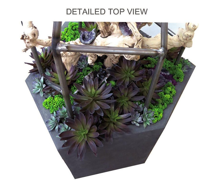 Sculpture with Grapewood and Mixed Succulents in Planter - LDF SilkSucculent