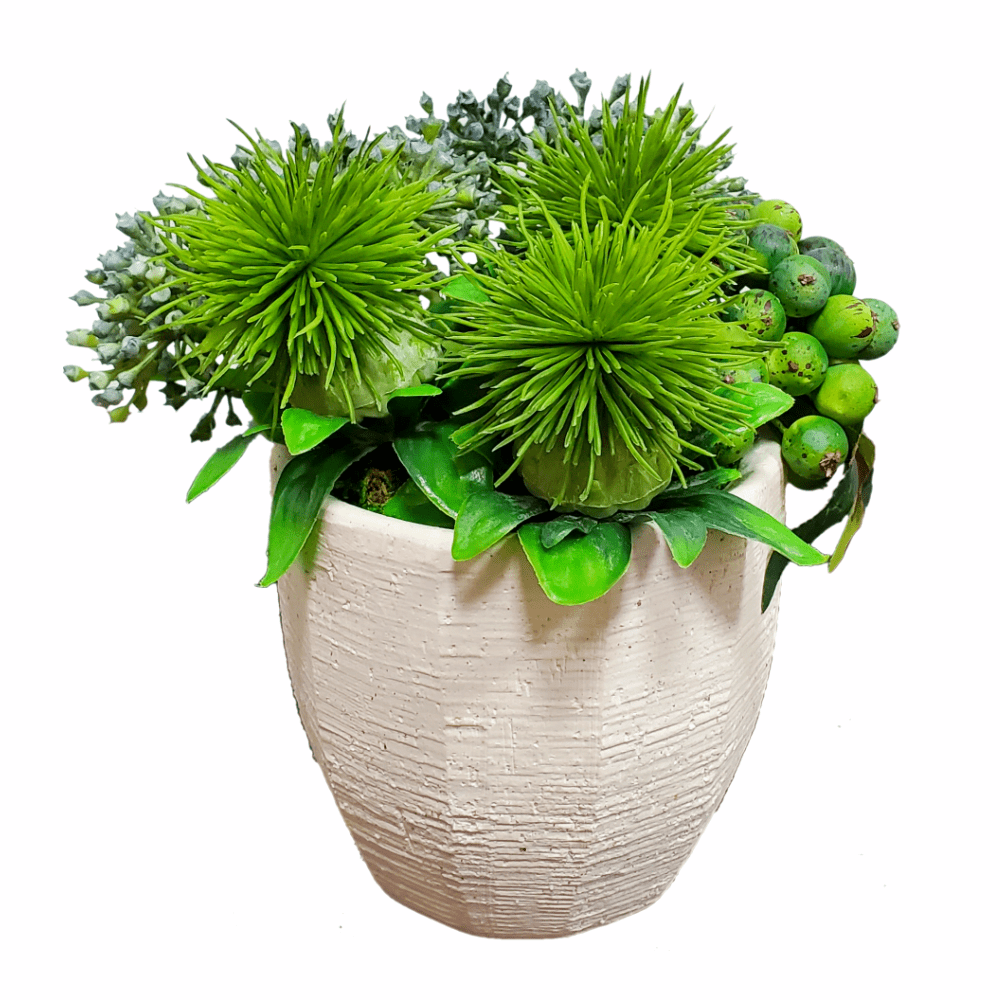 Seeded Allium Spray, Safflower, and Wild Berry Bunch in Container 7"H - LDF Silk