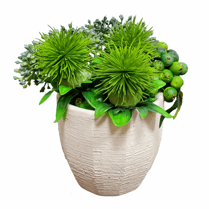 Seeded Allium Spray, Safflower, and Wild Berry Bunch in Container 7"H - LDF Silk