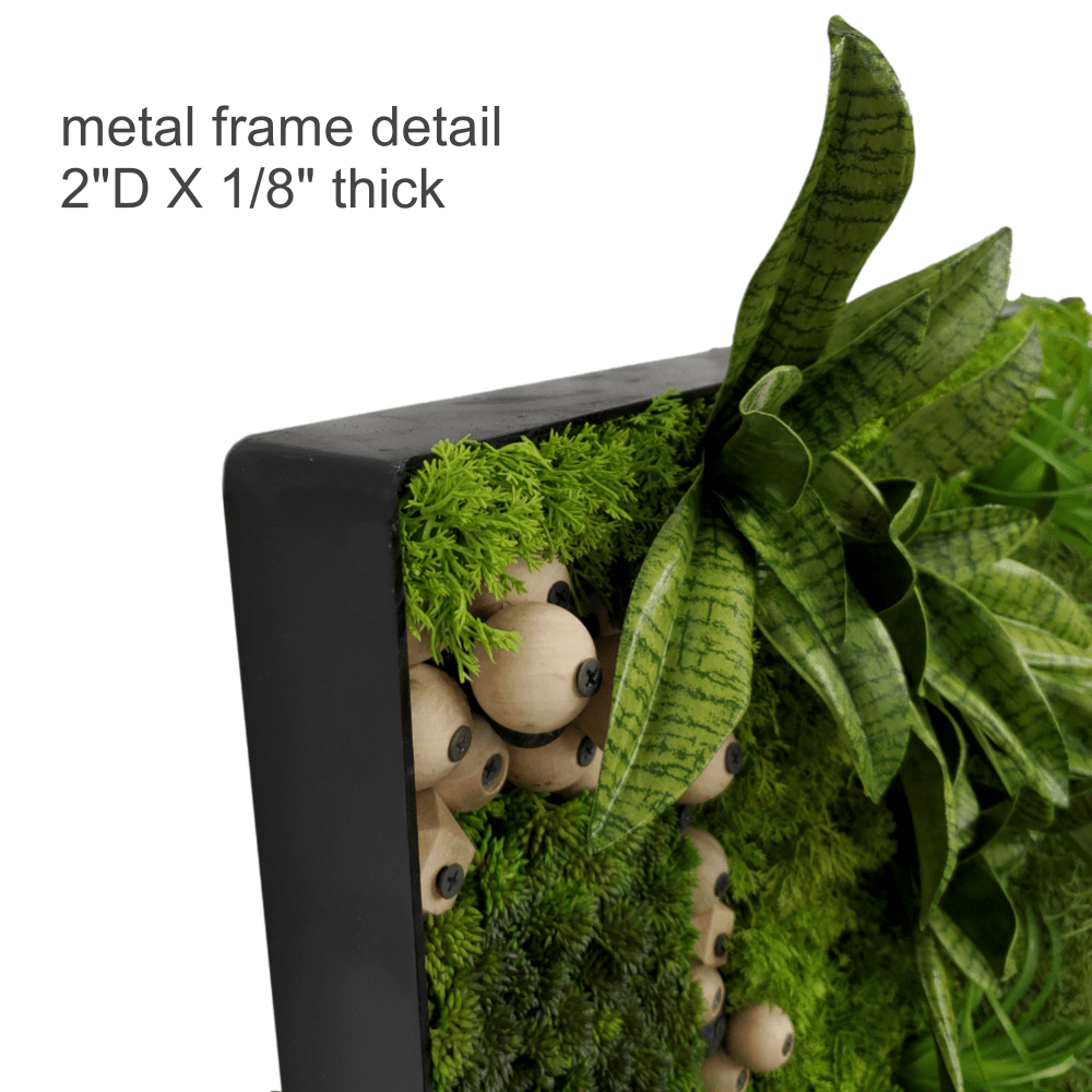 Set of 2: Organic Wall Art with Mixed Greenery with Glass and Wood Bead Design in Black Metal Frame - LDF Silk