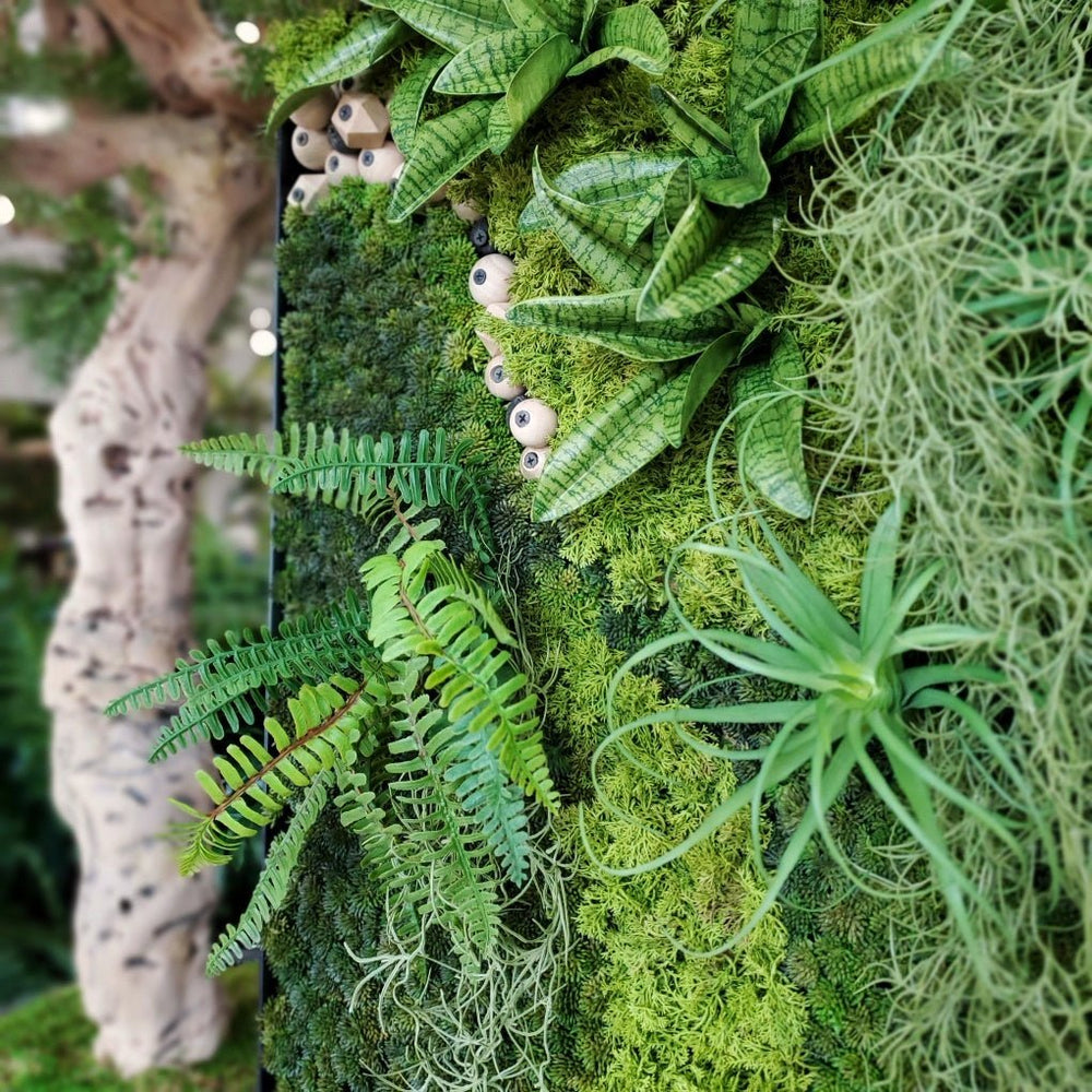 Set of 2: Organic Wall Art with Mixed Greenery with Glass and Wood Bead Design in Black Metal Frame - LDF Silk