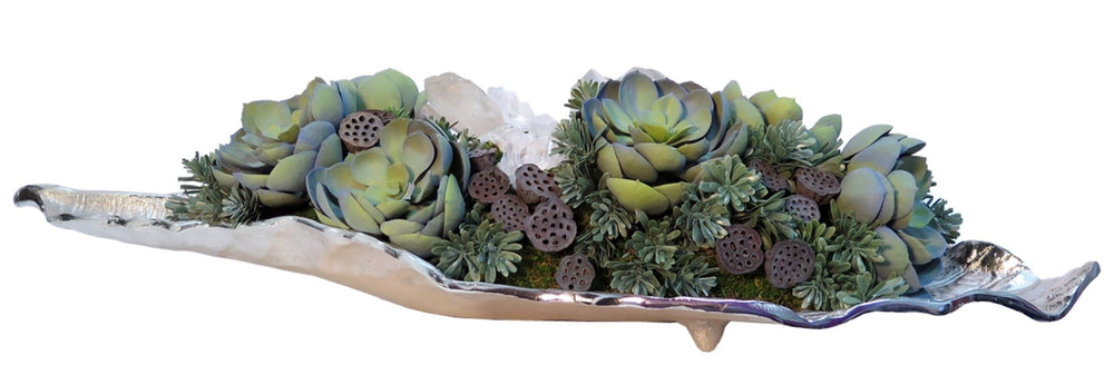 Succulents and Crystals with Lotus Pods in Tray - LDF SilkSucculent