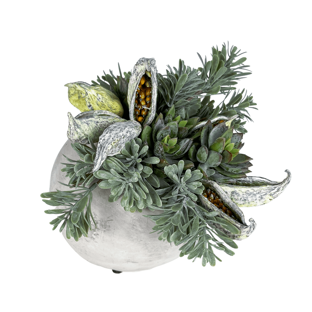 Succulents and Dried Pods in Planter - LDF SilkSucculent